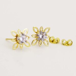 LET1.006-1 Embellish Gold 18 Karat Flower Design Stone Earrings