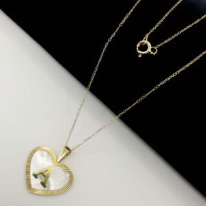 GNUL1-0060-029-01 18K Embellish Gold Heart Design Jade Letter A necklace