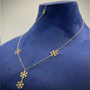 GNFS-0075-073-0118k Real Saudi Gold Pendant Snowflake Necklace