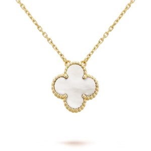 GNFC-0042-084-0118k Real Saudi Gold Charm White Necklace