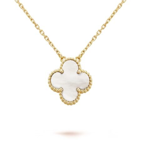 GNFC-0042-084-0118k Real Saudi Gold Charm White Necklace