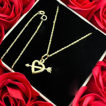 GNAHF-1062-104-0118k Real Saudi Gold Arrow Heart Necklace