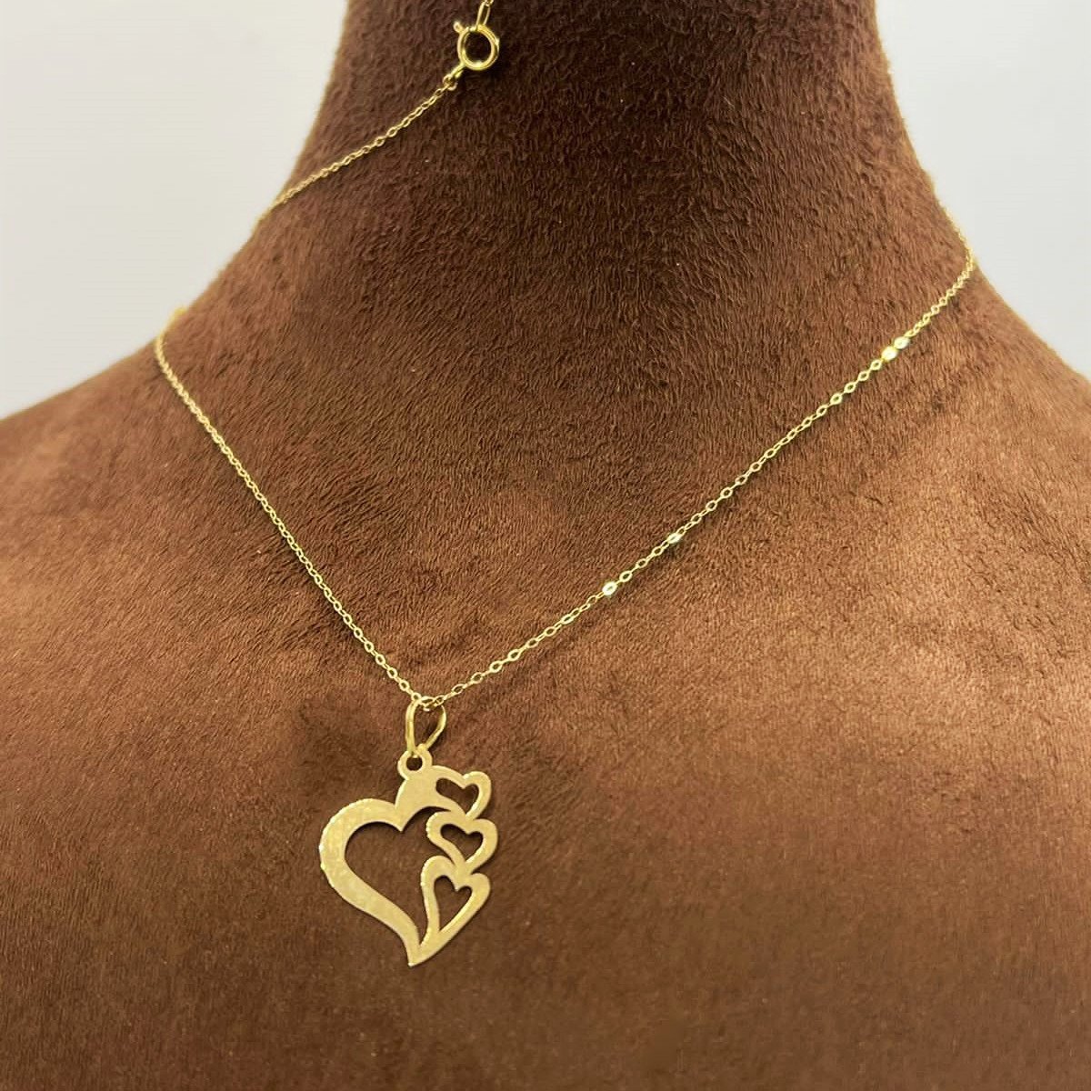 GNHF-0067-110-0118k Real Saudi Gold 4 Heart Pendant Necklace