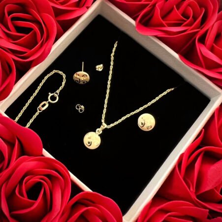 GSTCF-1047-003-0118k Real Gold Circle Earring With Necklace Set