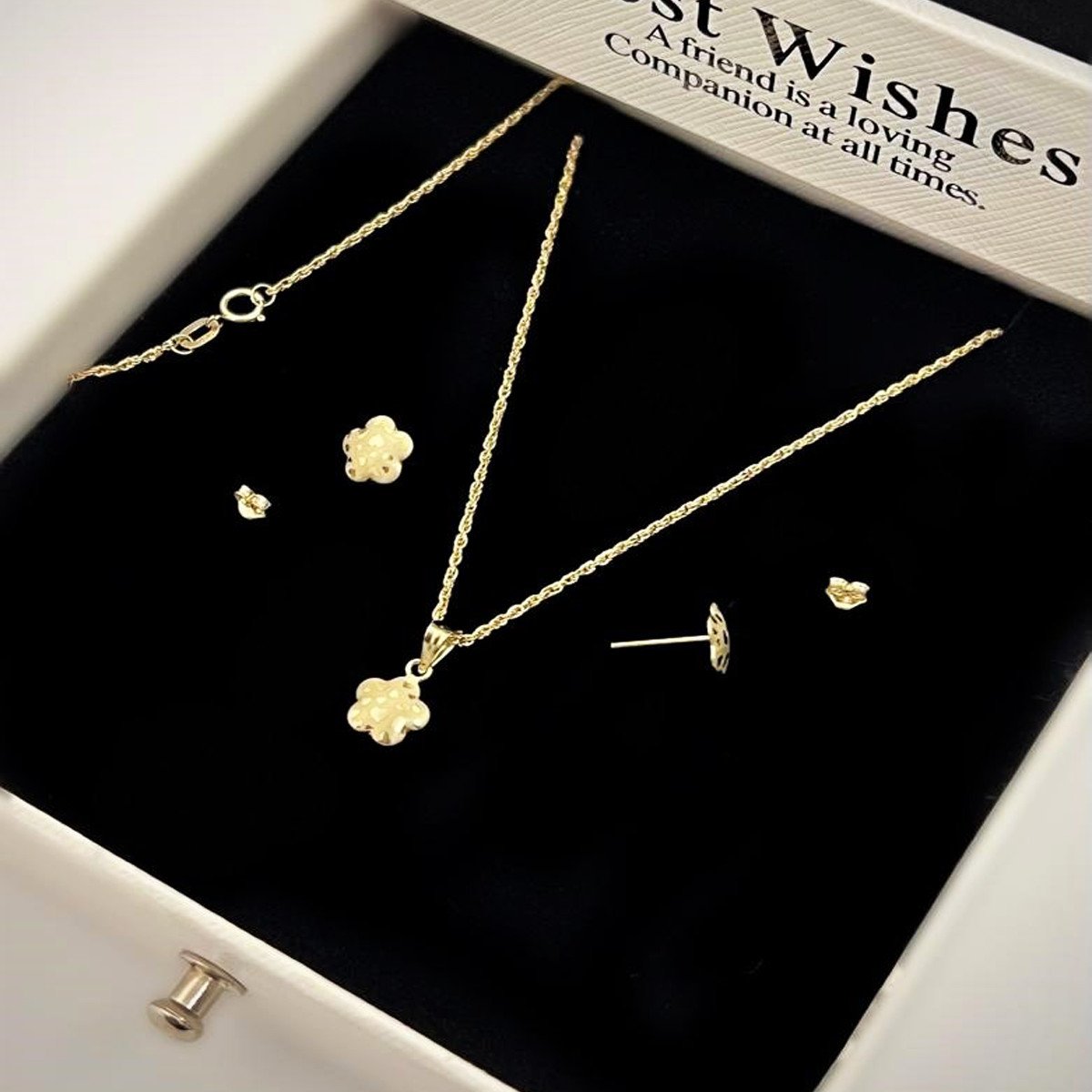 GSTFF-1047-012-0118k Real Saudi Gold Flower Earring And Necklace Set