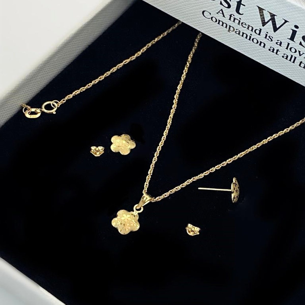 GSTFF-1047-015-0118k Real Saudi Gold Flower Earring And Necklace Set